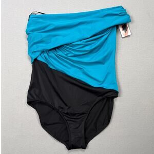Magicsuit Solids Colorblock Goddess One-Piece swim  Turquoise/black 16 $170